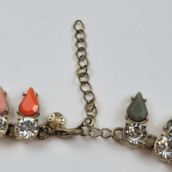 RARE! J.CREW Gold Tone Multicolor Bead Clear Rhinestone Statement Necklace 18" - Picture 6 of 9